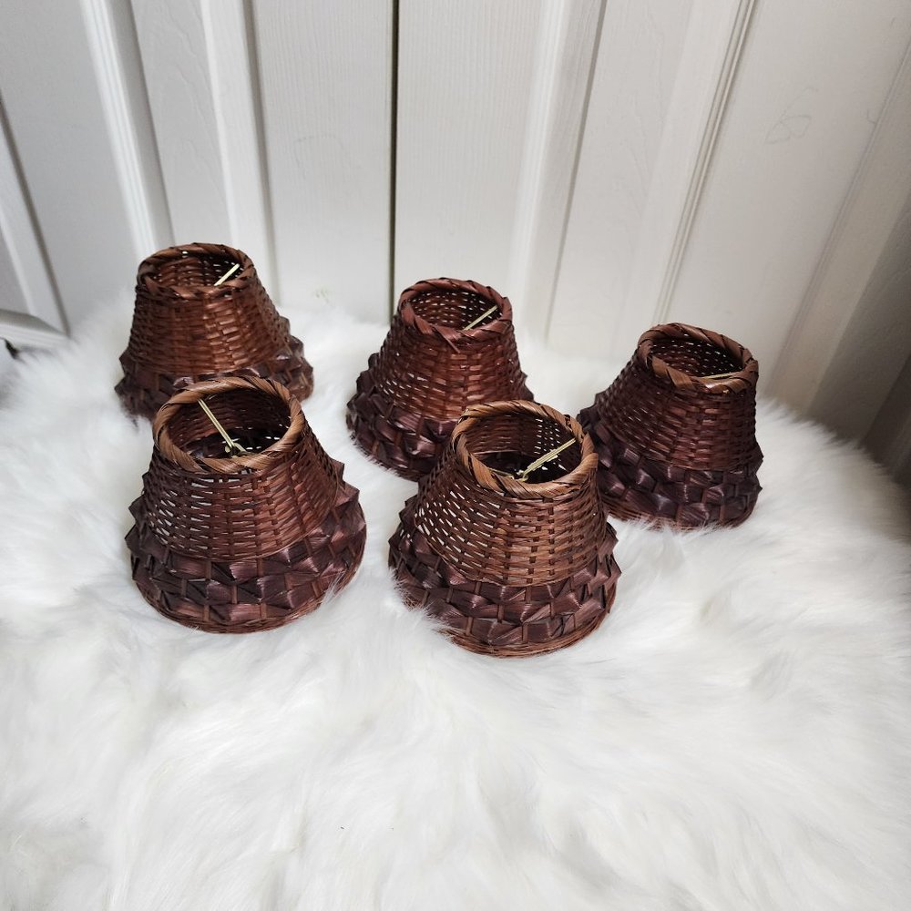Vintage Wicker / Rattan chandelier shades set of 5